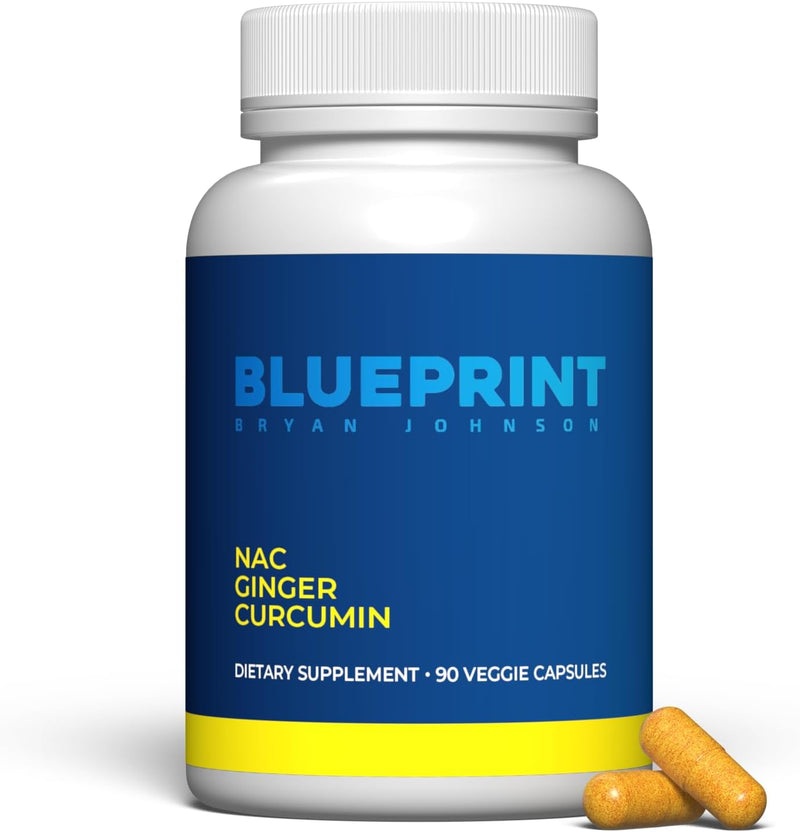 Blueprint Bryan Johnson NAC Supplement - Promotes Stress Relief, Immune System Function, Respiratory Health - Includes N-Acetyl-L-Cysteine, Ginger, Curcuminoids - Detoxifying - Vegan (30 Servings) Infinity Warehouse