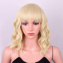 Relena Short Blonde Wig with Bangs Natural Wavy Bob Wigs for Women Heat Resistant Shoulder Length Wigs Curly Wavy Synthetic Cosplay Wig for Girl Short Bob Colorful Costume Wigs Relena