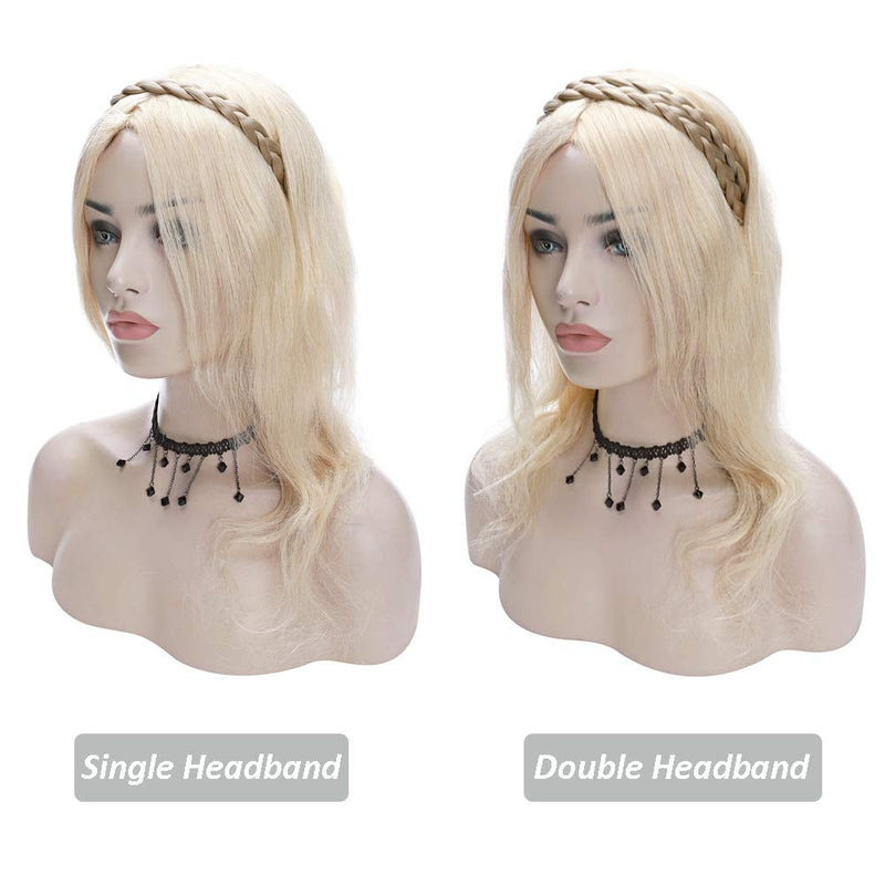 Hairro Synthetic Braided Hair Headbands Slim Three-strand Braid Plaited Hairpiece Elastic Stretch Fake Braid Hair Band for Women and Girls Fashionable Beauty Hair Highlight 26/88 Blonde Hairro