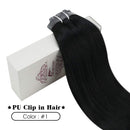 Moresoo Seamless Hair Extensions Clip in Human Hair 14inch Black Hair Clip in Hair Extensions Remy Hair