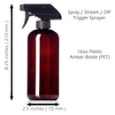 16oz Amber Plastic Bottles with Black Trigger Sprayers, BPA Free PET Plastic (2 Pack) Aromine