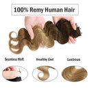 Hairro Tape in Human Hair Extensions 16 Inch Long Wavy 100g 40pcs/pack Ombre Medium Brown to Dark Blonde Body Wave Thin Silky Seamless Skin Weft Glue in 2 Tones Human Hairpieces Hairro