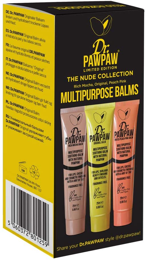 Dr. PAWPAW Multi-Purpose Balm | No Fragrance Balm, For Lips, Skin, Hair, Cuticles, Nails, and Beauty Finishing | 25 ml (Nude Collection, 3 Pack) Dr. PAWPAW ORIGINAL BALM Store