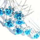 Various Beautiful Designs of Pearl/Crystals and Rhinestone Flower Hair Pins for Brides/Bridesmaids/Prom/Sweet Sixteen/Quinceanera/Weddings - Set of 20 (Blue Roses) The Crafty Owl