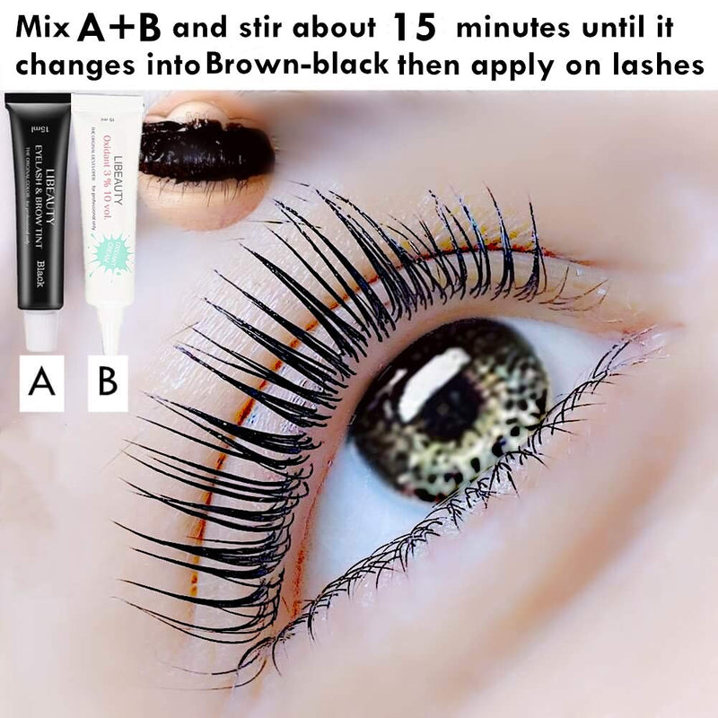 Black Lash Tint Kit, Keratin Black Eyelash Dye and Eyebrow Tint, 6 Week Voluminous Brow Tint, Tinting Look For Lash Perm/Lift/Lamination Treatment (Black Eyelash Tint Kit Only) Libeauty