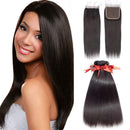 ALLRUN Straight Hair Bundles with Closure Free Part Lace Closure Human Hair Extensions Unprocessed Straight Hair with Closure Brazilian Human Hair Natural Black (14 16 18+12closure, Free Part) ALLRUN Store