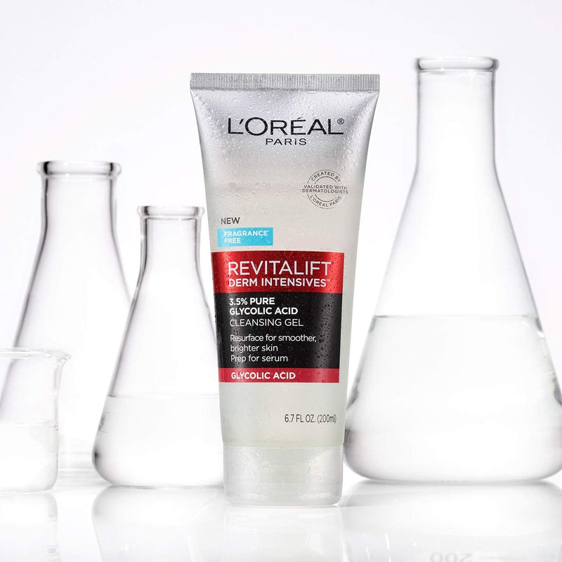 L'Oreal Paris Skincare Revitalift Derm Intensives Gel Cleanser with 3.5% Pure Glycolic Acid, Salicylic Acid to resurface and prep skin for serum, 6.7 fl oz L'Oreal Paris