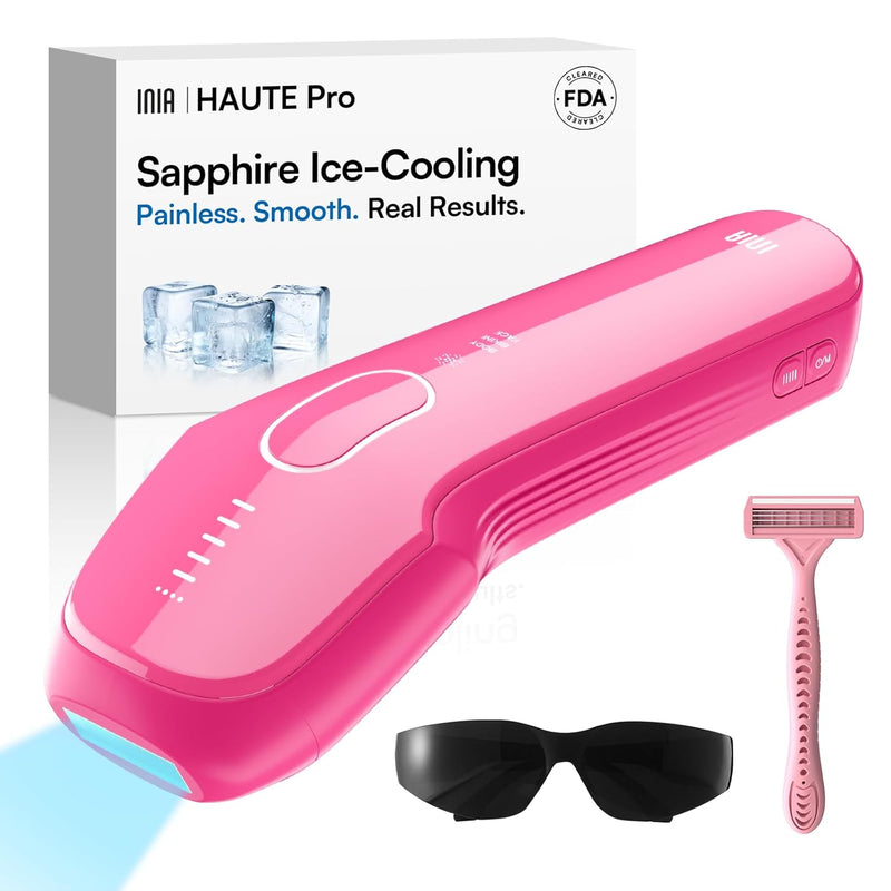 INIA Laser Hair Removal with Ice-Cooling Care for Women and Men, HAUTE Pro Painless at-Home IPL Hair Remover for Coarse Hair in Bikini All Body Areas, Latest Generation for Effective Results (Pink) Infinity Warehouse