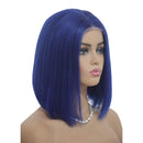 Bob Wigs T-Part Short Lace Front Human Hair Wigs Dark Blue Middle Part Pre Plucked Hairline with Baby Hair Straight Brazilian Real Human Hair Lace Part Bob Wig for Women Bleach Knots 180% Density 10" Ubetta Store
