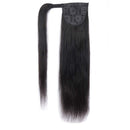 Straight Human Hair Ponytail Clip in Extensions, 100% Unprocessed Brazilian Hair Magic Strap Wrap Around Ponytails, Magic Paste with Comb Clip on Silky Straight (16") ALISFEEL