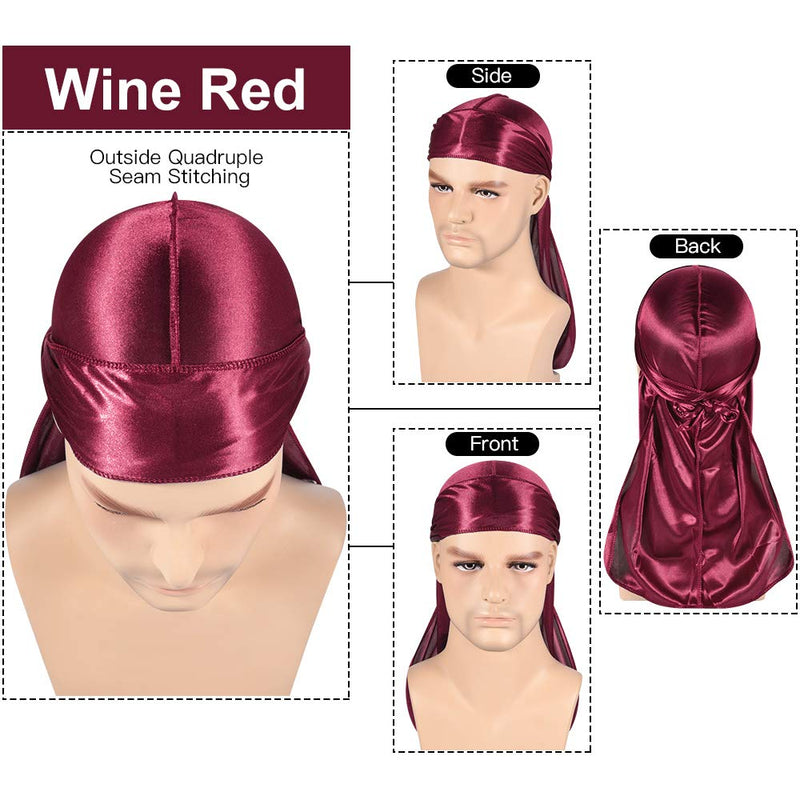 3+2 Silky Durag & Wave Cap Sets, Satin Doo Rags Compression Cap Pack for Men, J ROYBENS