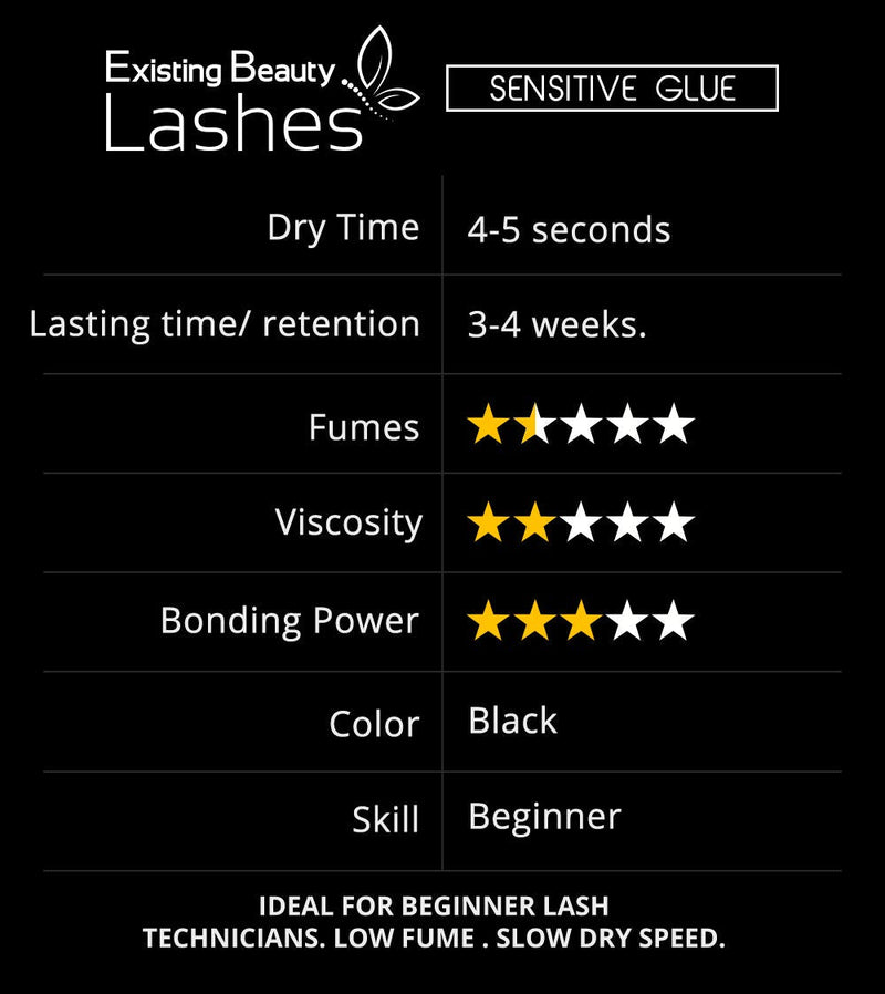 Existing Beauty Lashes Sensitive Eyelash Extension Glue Premium Lash Glue For and Beginners For Individual Lash Extensions: Drys in 4-6s with 3-4 Week Retention 5ml LOW FUME Existing Beauty