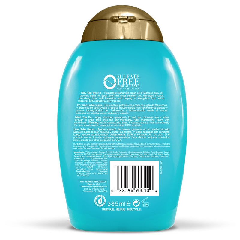 OGX Extra Strength Hydrate & Repair + Argan Oil of Morocco Shampoo for Dry, Damaged Hair, Cold-Pressed Argan Oil to Moisturize & Smooth, Paraben-Free, Sulfate-Free Surfactants, 13 fl oz OGX