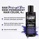 RAW Midnight Blue Demi-Permanent Hair Color, Vegan, Free from Ammonia, Paraben & PPD, lasts over 45 washes, 4oz Ardell Store