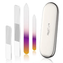 Glass Nail File and Nail Shiner, 4PC Crystal Nail File and Nano Glass Nail Buffer, Premium Set with Case, Professional Manicure Tool Fingernail Czech File for Natural Nail, Gift for Women and Girls HealPure