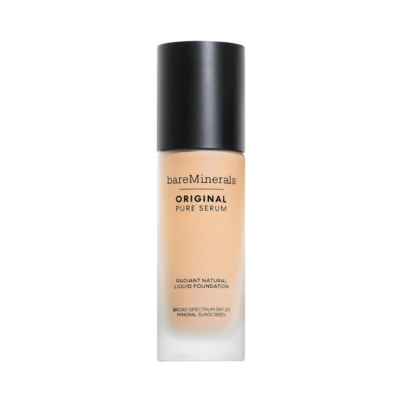 bareMinerals Original Pure Serum Radiant Natural Liquid Foundation Mineral SPF 20, Hydrating Skin Tint, Dewy Finish, Lightweight, Medium Coverage, Non-Comedogenic, Vegan - Infinity Warehouse