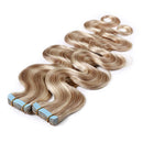 Wavy Rooted Tape in Hair Extensions 100g 40pcs 100% Human Hair Body Wave 18 inch Highlighted Ash Blonde & Bleach Blonde Long Soft Remy Hair Skin Weft Seamless Invisible Double Side Tape