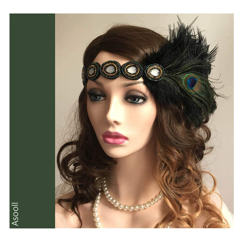 Asooll Feather Headband Flower Hair Band 1920's Flapper Headpiece Prom Elegant Hair Accessories for Women and Girls Asooll