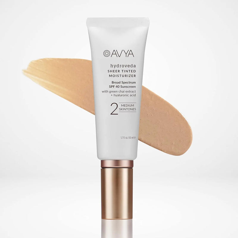 AVYA SPF 40 Sheer Tinted Moisturizer with Hyaluronic Acid & Green Chai – Advanced Ayurvedic Skincare Treatment for Balanced and Brighter Skin/Medium Skintones Shade