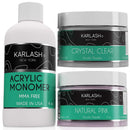 Karlash Professional Polymer 3 Piece Kit Acrylic Powder Crystal Clear 2 oz + Natural Pink 2oz and Acrylic Liquid Monomer 4 oz for Doing Acrylic Nails, MMA free, Nail Kit Karlash