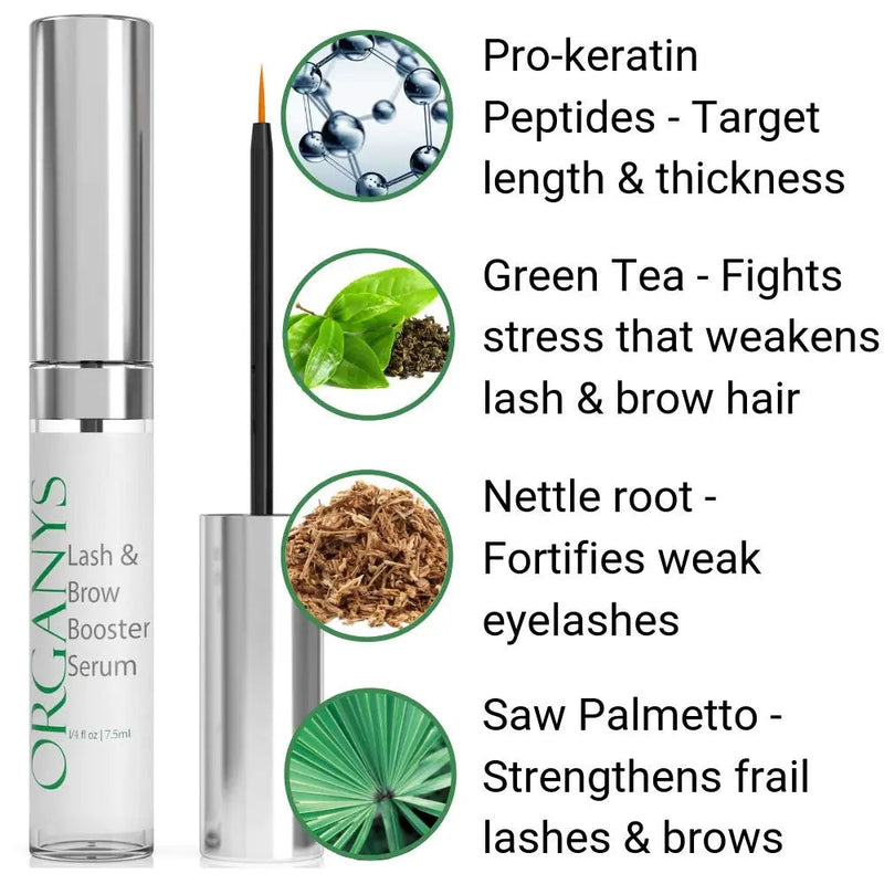Organys Lash & Brow Booster Serum Gives You Longer Fuller Thicker Looking Eyelashes & Eyebrows. Bestselling Conditioner Stimulates The Appearance Of Growth & Regrowth. Natural Eye Lash Oil Free Enhancer Organys