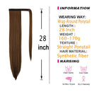 28 Inch Clip in Ponytail Extension Wrap Around Long Straight Pony Tail Hair Synthetic Hairpiece for Women 28Inchdark brown mix light auburn KOODER