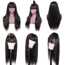 Subella Straight Human Hair Wigs with Bangs Virgin Brazilian None Lace Front Wigs 150% Density Glueless Machine Made Wigs for Black Women Natural Color 20inch Subella Store