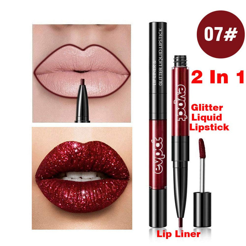 7Pcs Glitter Metallic Lip Liner and Lipstick Set Kit,evpct Matte to Glitter Liquid Lipstick Lip Gloss Set Red Brown Glitter Glossy Sparkly Lipstick Long Lasting with Lip Liner Lipliner Set for Women evpct