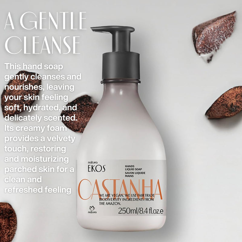 natura - Ekos Castanha (Brazil Nut) Renourishing Liquid Hand Soap - Anti-Dryness - Coconut Derived Cleanser - Vegan Skin Care - Brazilian Beauty Secrets - Self Care & Body Care - 8.4 fl oz (250ml) Infinity Warehouse
