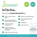 Sweet Almond Oil Organic Cold Pressed Unrefined | 100% Pure Natural Available in Bulk | Carrier for Essential Oils, Moisturizer for Skin, Face & Hair, Soap Making | Sizes 4OZ to 1 Gallon | (32 OZ) Soapeauty