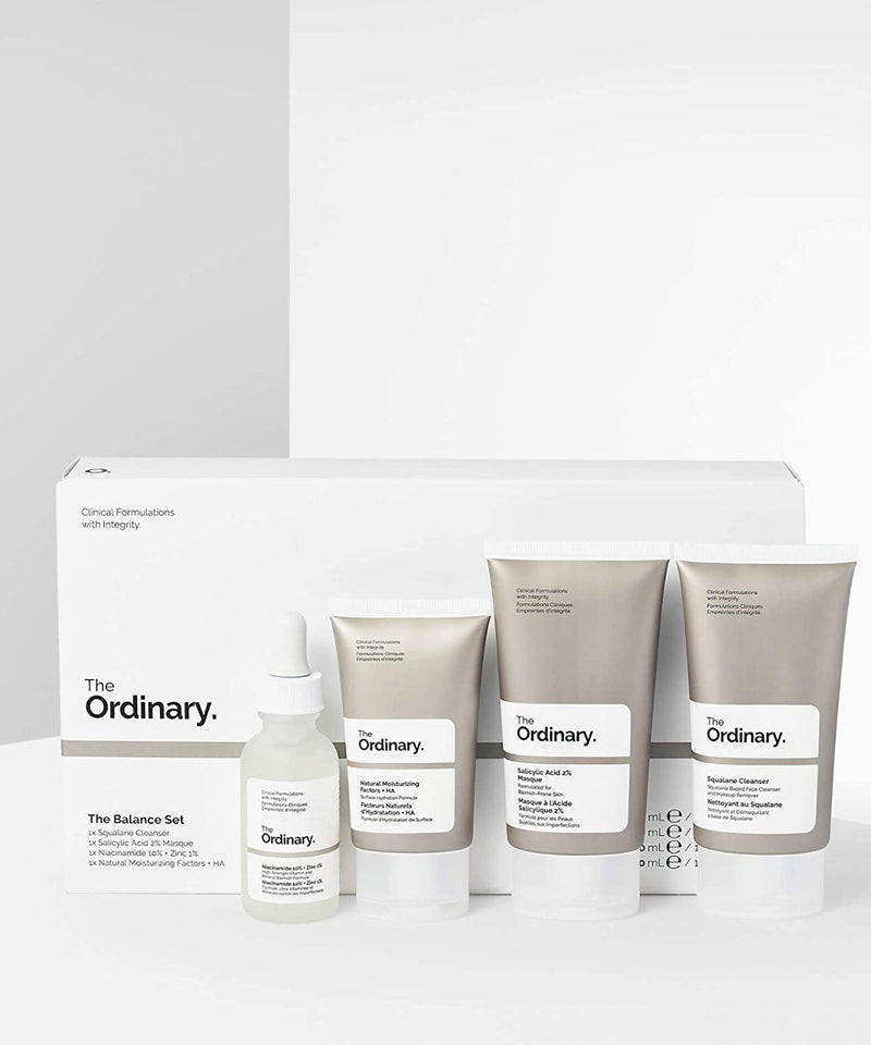 The Ordinary The Balance Set (4 Pcs: Squalance Cleanser + Salicylic Acid 2% Masque + Niacinamide 10% + Zinc 1% + Natural Moisturizing Factors + HA) DECIEM