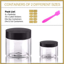 2oz Plastic Jars Round Cosmetic Containers with Lids | 20 Gram Clear Small Sample Containers (Set of 48) for Cream, Body Butter, Eye Shadow, Rhinestone, Lip Scrub, Travel - Free Labels & Spatulas AMORIX