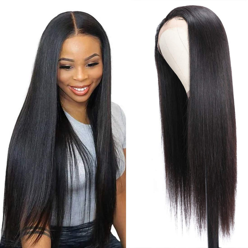 Beauty Forever T-Part Lace Front Wig Brazilian Virgin Human Hair Wig，Hand Tied Pre-plucked Straight T-Shape Lace Part Wig 150% Density Natural Color Middle Part Beauty Forever Store