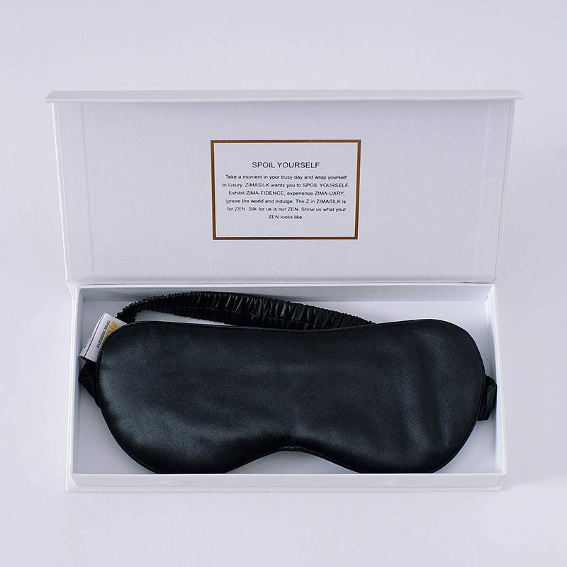 ZIMASILK 100% 22 Momme Pure Mulberry Silk Sleep Mask,Filled with 100% Mulberry Silk,Silk Wrapping Strap- Super Soft & Comfortable Sleep Eye Mask for Sleeping (Black) ZIMASILK