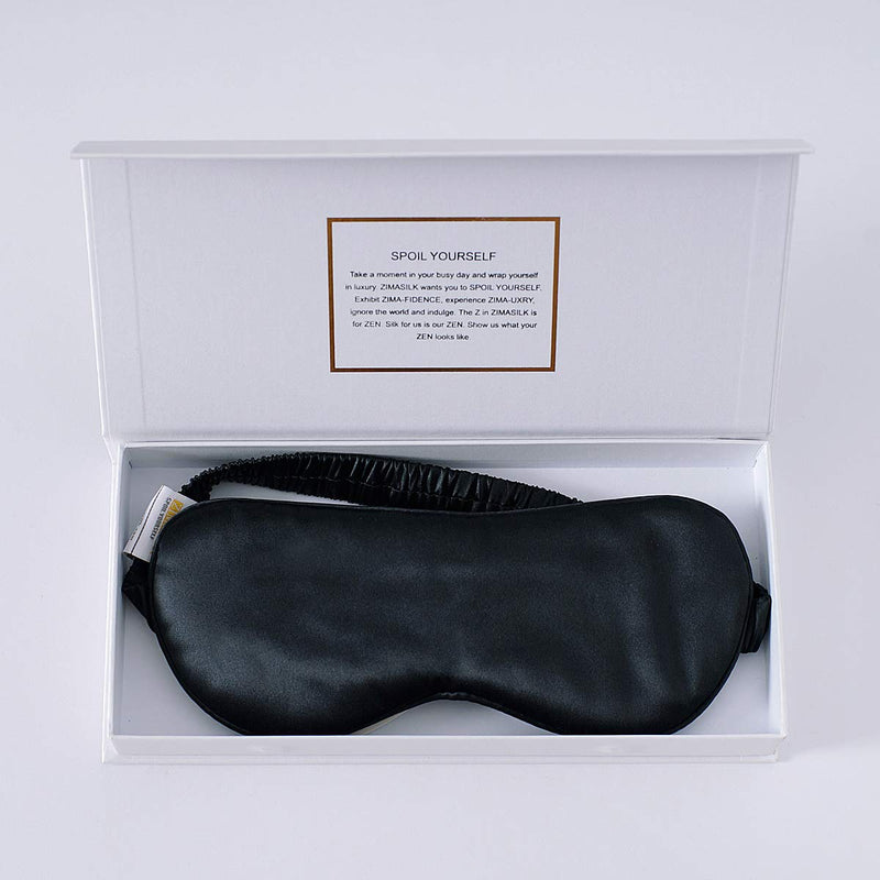 ZIMASILK 100% 22 Momme Pure Mulberry Silk Sleep Mask,Filled with 100% Mulberry Silk,Silk Wrapping Strap- Super Soft & Comfortable Sleep Eye Mask for Sleeping (Black) ZIMASILK