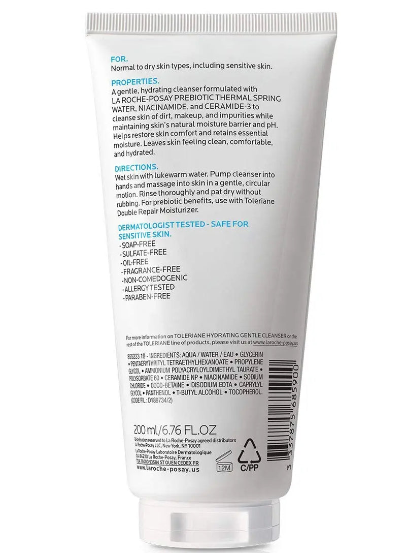 La Roche-Posay Toleriane Hydrating Gentle Facial Cleanser, Daily Face Wash with Ceramide and Niacinamide for Normal to Dry Sensitive Skin, Oil-Free, Fragrance Free La Roche-Posay