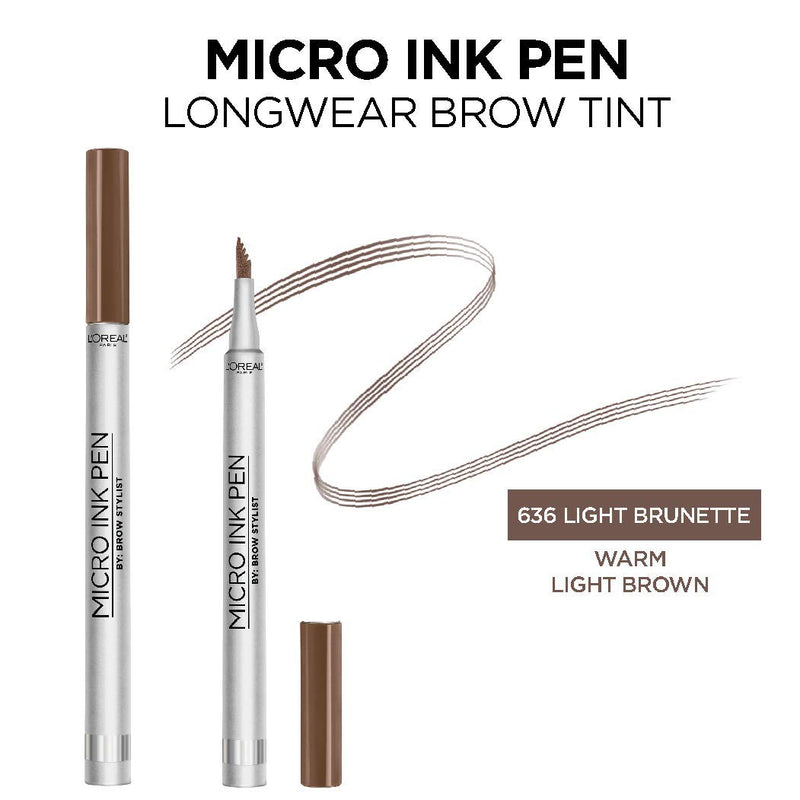 L'Oreal Paris Micro Ink Pen by Brow Stylist, Longwear Brow Tint, Hair-Like Effect, Up to 48HR Wear, Precision Comb Tip, Light Brunette, 0.033 fl; oz. L'Oreal Paris