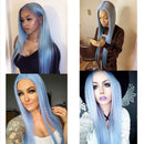 Maycaur Light Blue ace Front Wigs Long Straight Hair 22 Inch Wigs for Fahison Women Synthetic Lace Front Wigs with Natural Hairline Maycaur Store