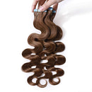 Wavy Tape in Hair Extensions Human Hair 100g 40pcs Body Wave 18 inch Light Brown Long Soft Remy Hair Skin Weft Seamless Invisible Double Side Tape