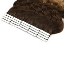 Hairro Tape in Human Hair Extensions 18 Inch Long Wavy 100g 40pcs/pack Ombre Medium Brown to Dark Blonde Body Wave Thin Silky Seamless Skin Weft Glue in 2 Tones Human Hairpieces Hairro