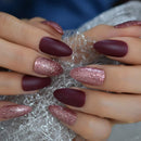 CoolNail Mix Rose Gold Glitter Frosted Burgundy Matte Stiletto False Nails 48pcs Full Cover Amlond Finished Pre Design Fake Nail Tips Coolnail