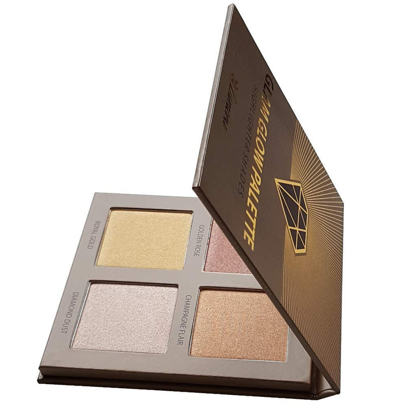 Highlighter Palette Highlighter Makeup Iluminador - Glow Bronzer Powder Makeup Highlighter Kit With Mirror - 4 Highly Pigmented Face Highlighter Shimmer Colors - Vegan, Cruelty Free & Hypoallergenic Lamora