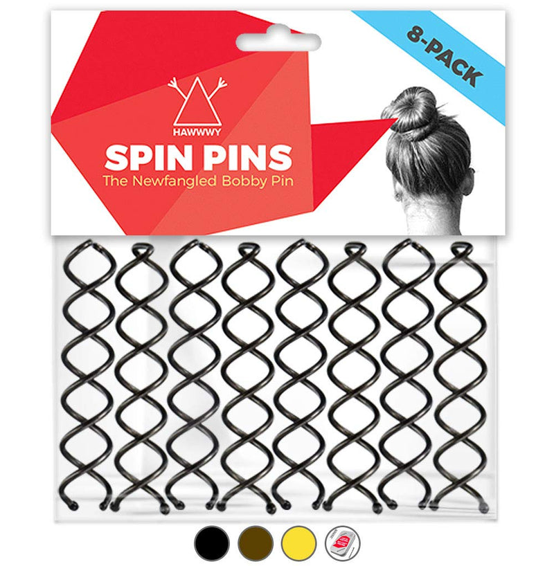 Hawwwy Spiral Bobby Pins 8 Pack Spin Pins, Easy & Fast Bun Maker Twist Hair Pins for Women Kids, Updo Hair Accessories, Messy Bun Tool, Perfect Small Bun Bobbypins Bobbie Fashion (Black 2 Inches) HAWWWY Store