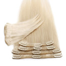 Hairro Clip in Hair Extensions 100% Human Hair Thin White Blonde 18 Inch Long Straight Human Hair Clip on Hairpieces 75g Machine Weft 8pcs 18 Clips for Women