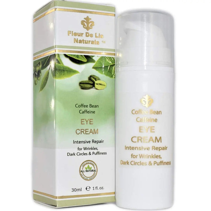 Coffee Bean Caffeine Anti Aging Eye Cream for Dark Circles, Eye Bags, Fine Lines, Puffiness. Best Anti Aging Eye Cream Moisturizer for Wrinkles, Crows feet, Puffy Eyes Fleur De Lis Naturals