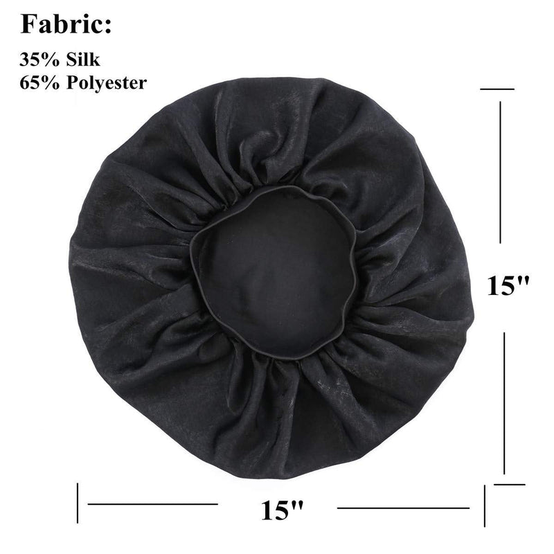 9-Row Cushion Nylon Bristle Black Satin Silk Bonnet Sleep Cap Enjoy Holiday 1981