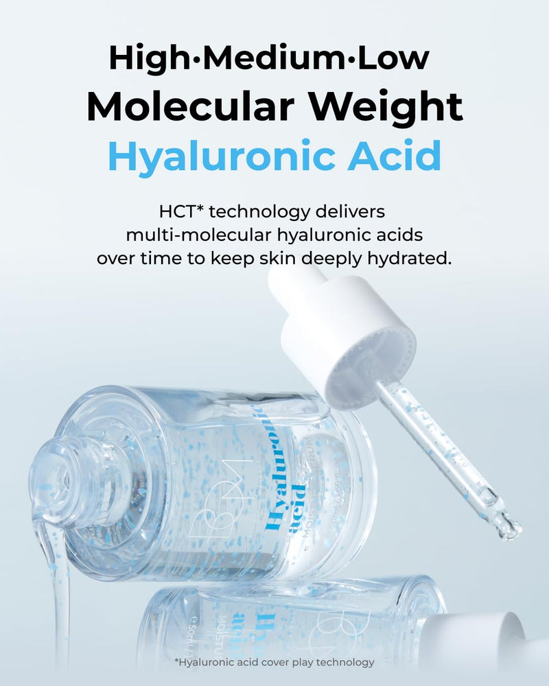 BOM Hyaluronic Acid Moisturizing Serum 1.69 fl oz, Lightweight Vegan Facial Serum with Moisture Capsules and Vitamins, Deep 20 Layer Hydration, Face Plumping, Hypoallergenic, Dry Skin Korean Skincare Infinity Warehouse