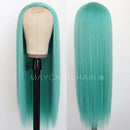 Maycaur Blue Green Color Synthetic Hair Wigs with Natural Hairline Long Straight Women's Wig Heat Resistant Synthetic No Lace Wigs for Fashion Women Maycaur