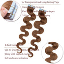 20 PCS Rooted Tape In Hair Extensions Real Human Hair Invisible Seamless Skin Weft Body Wave Highlight Double Side Tape Remy Human Hair Extensions Wavy For Women (24'',50g/20pcs,