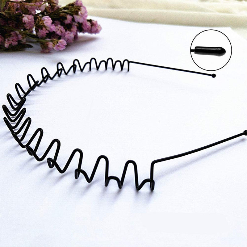 Metal Hair Bands for Men Women's Headbands Beauty Care, Unisex Black Wavy Spring Sports for Men's Hair Band Hoop Clips Women Accessories Simple Elastic Non Slip Wide Headwear Bandeau Outdoors (1 pack) Lofuanna